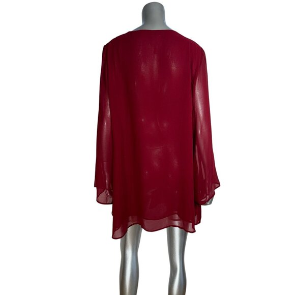 Diane Gillman Boho Sheer Red Tunic Beaded Rhinestone Embellishments & Tassel Tie - Picture 2 of 6